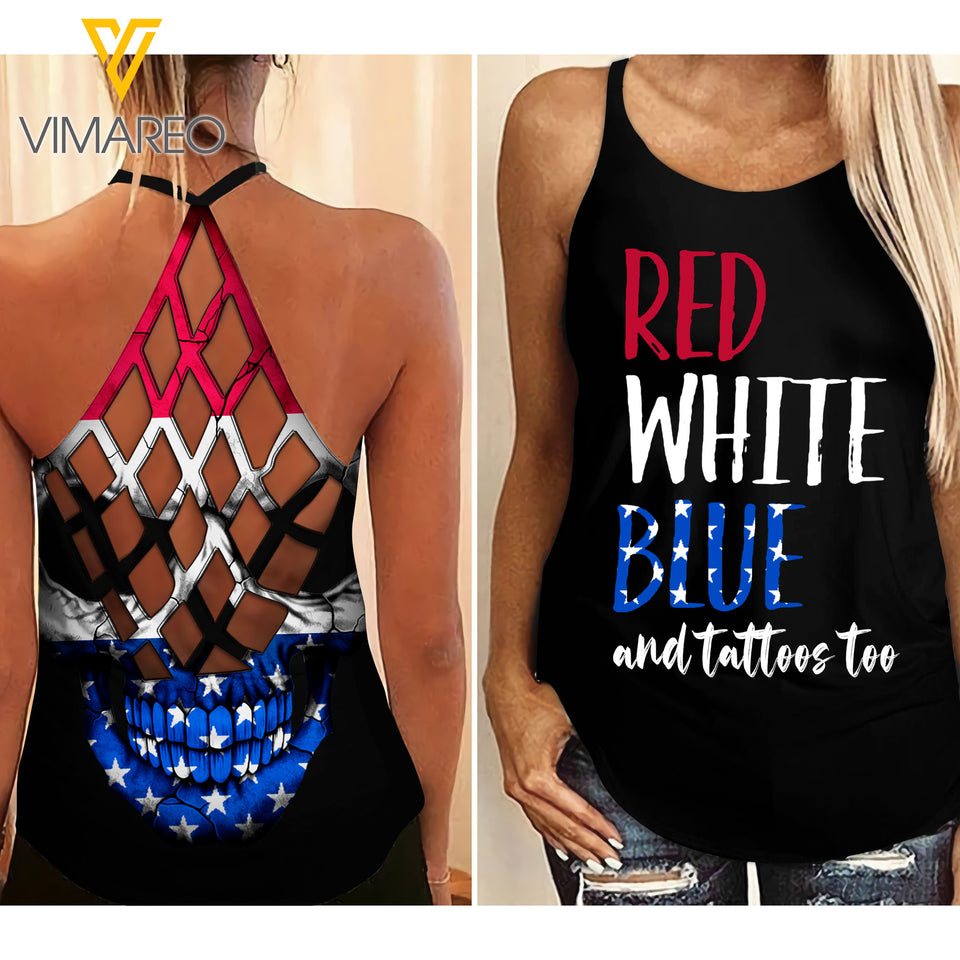 Tattoos Criss-Cross Open Back Camisole Tank Top MAR-HQ14