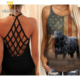 Angus Cattle Criss-Cross Open Back Camisole Tank Top MAR-HQ24