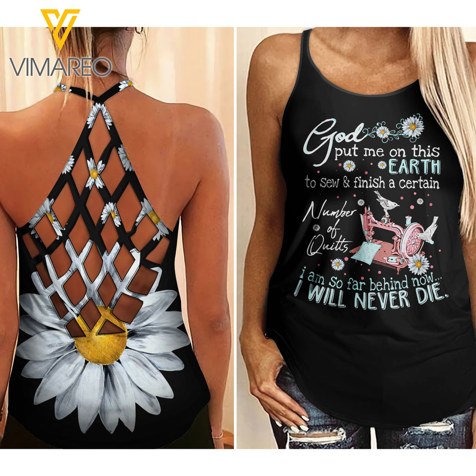 Sewing Criss-Cross Open Back Camisole Tank Top MAR-HQ14 Never Die