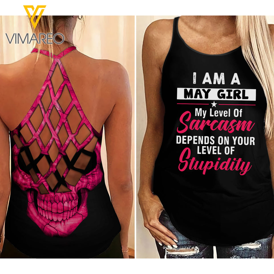 May Girl Criss-Cross Open Back Camisole Tank Top MAR-HQ14 Sarcusm