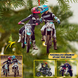 Personalized Image Motocross Couples Christmas Wood Ornament Printed 22OCT-DT03