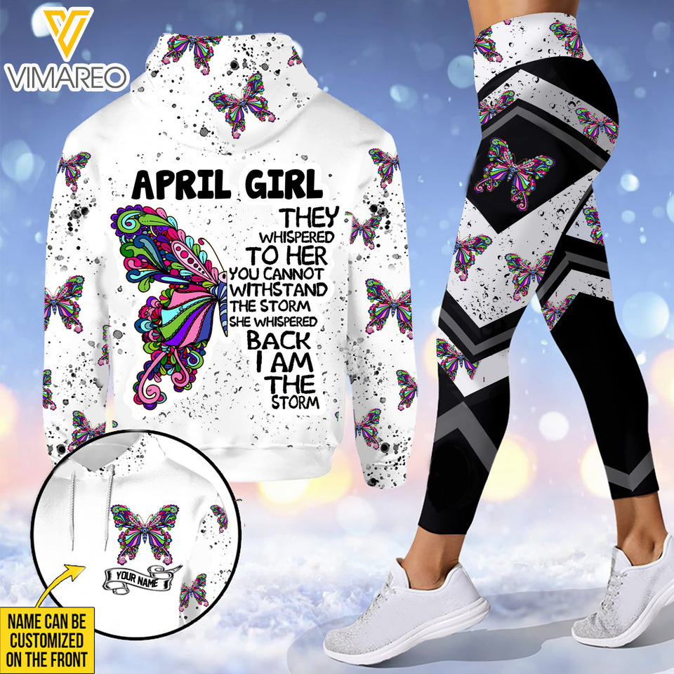 PERSONALIZED APRIL GIRL LOVES BUTTERFLIES I AM THE STORM HOODIE/ LEGGING PRINTED 22FEB-HQ07