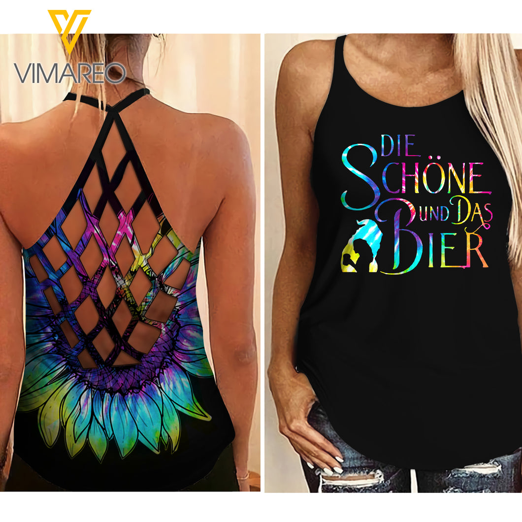 Beer Criss-Cross Open Back Camisole Tank Top APR-LN06