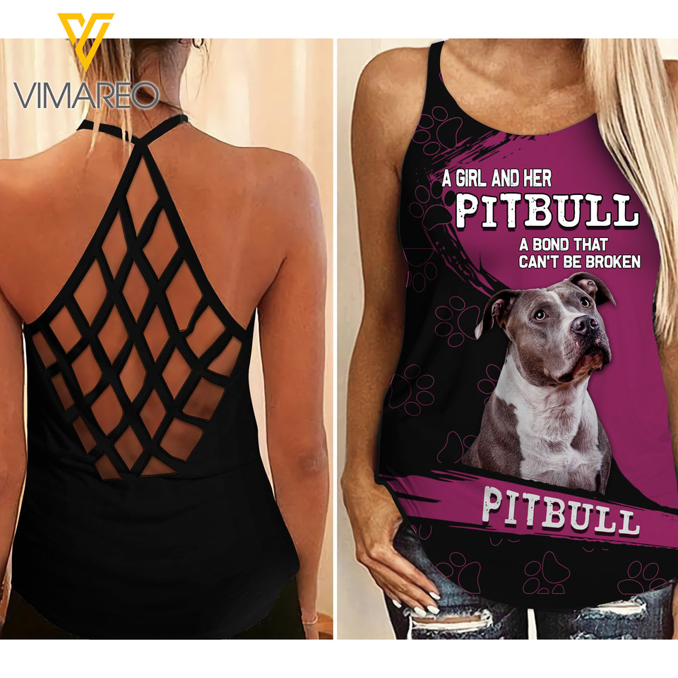 Pitbull Dog Criss-Cross Open Back Camisole Tank Top APR-LN27