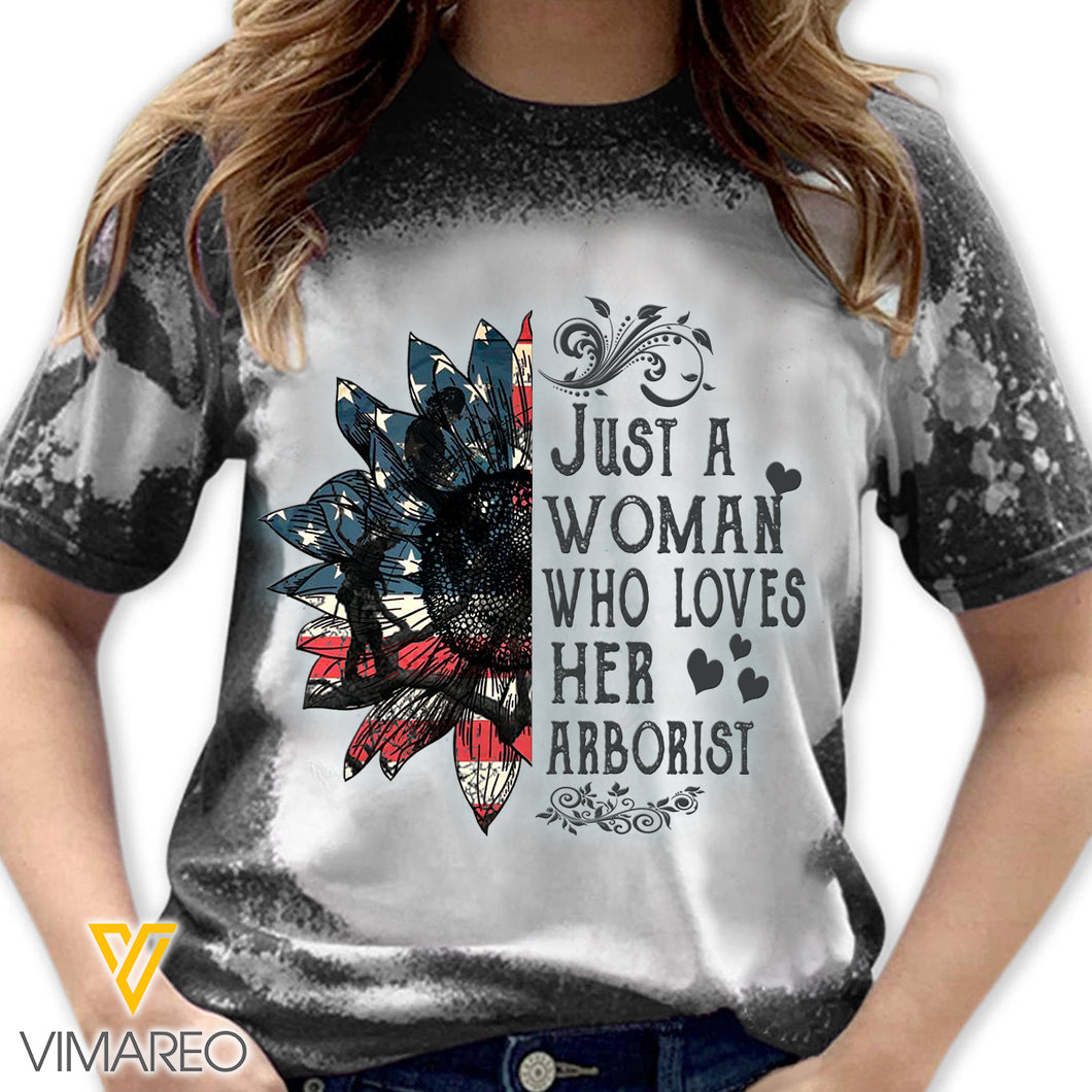 Just A Woman Who Loves Her Arborist Bleached Tshirt Printed SEP-QH20