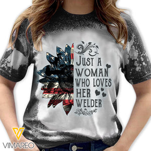 Just A Woman Who Loves Her Welder Bleached Tshirt Printed SEP-QH20