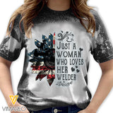 Just A Woman Who Loves Her Welder Bleached Tshirt Printed SEP-QH20