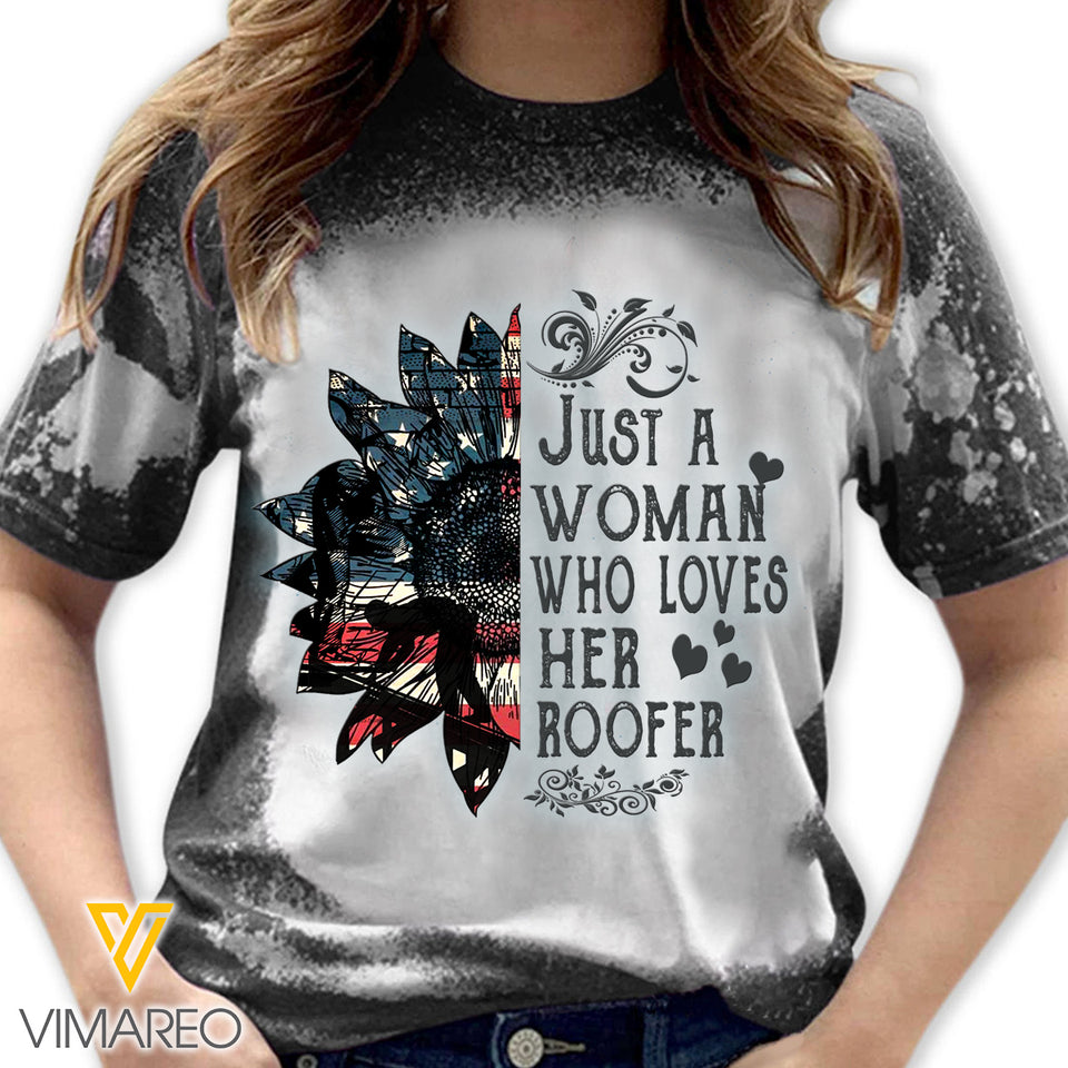 Just A Woman Who Loves Her Roofer Bleached Tshirt Printed SEP-QH20
