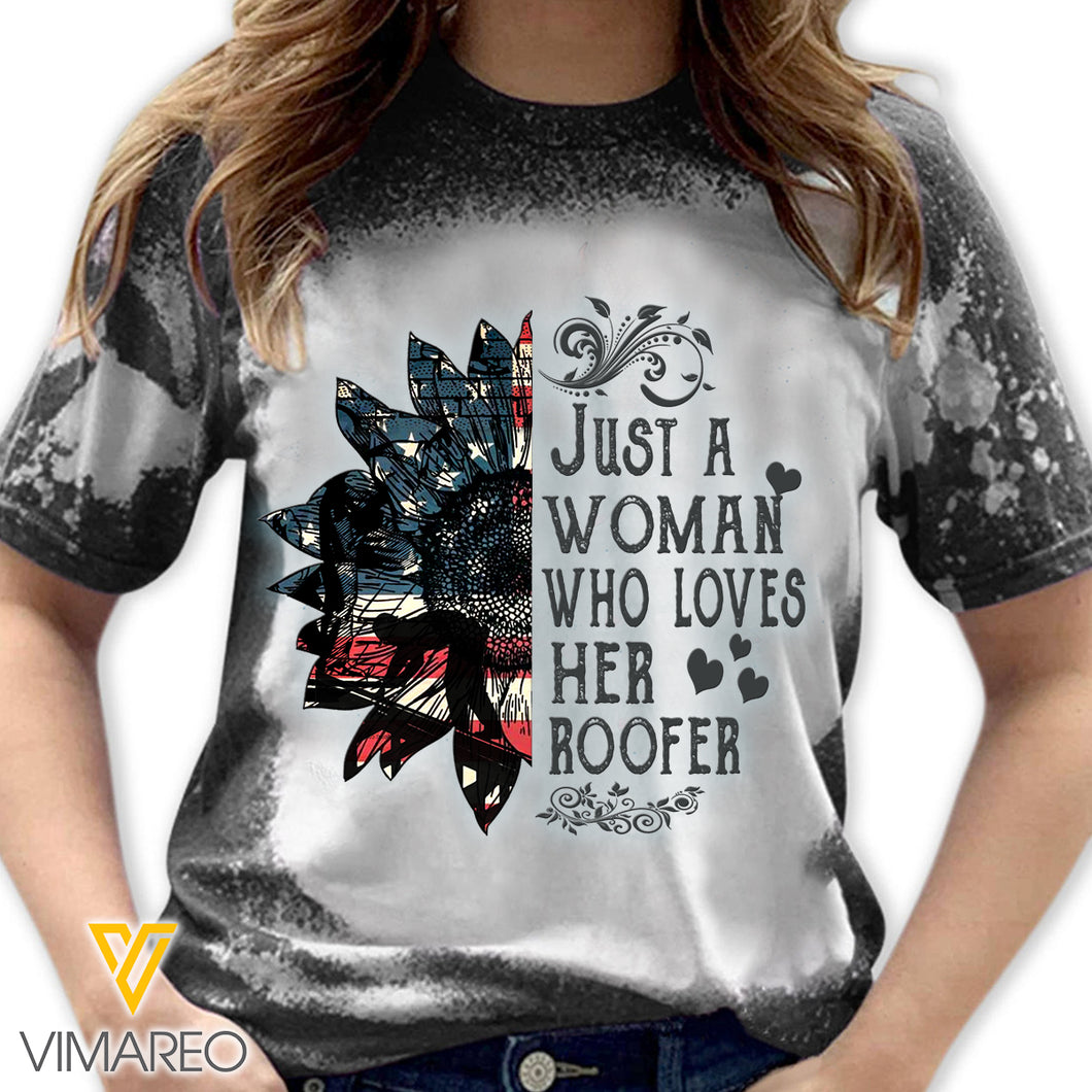 Just A Woman Who Loves Her Roofer Bleached Tshirt Printed SEP-QH20