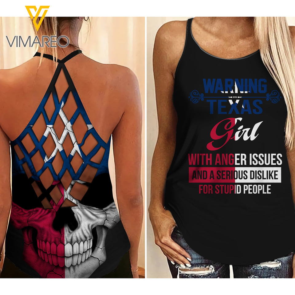 Texas Girl Criss-Cross Open Back Camisole Tank Top MAR-DT17 CAK