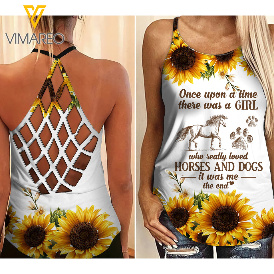 Loves Horse and Dog Criss-Cross Open Back Camisole Tank Top MAR-DT14
