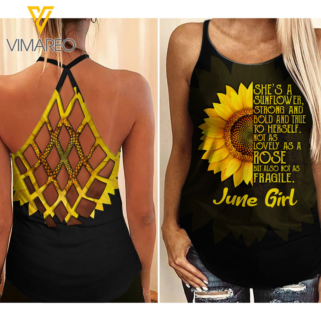 June Girl Sùnflower Criss-Cross Open Back Camisole Tank Top MAR-DT14