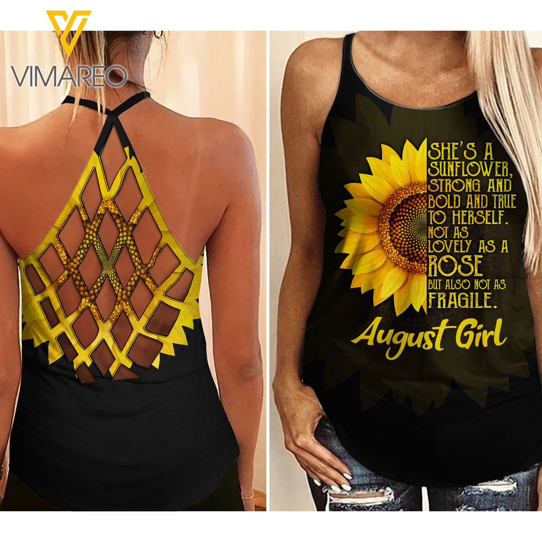 August Girl Sunflower Criss-Cross Open Back Camisole Tank Top MAR-DT14