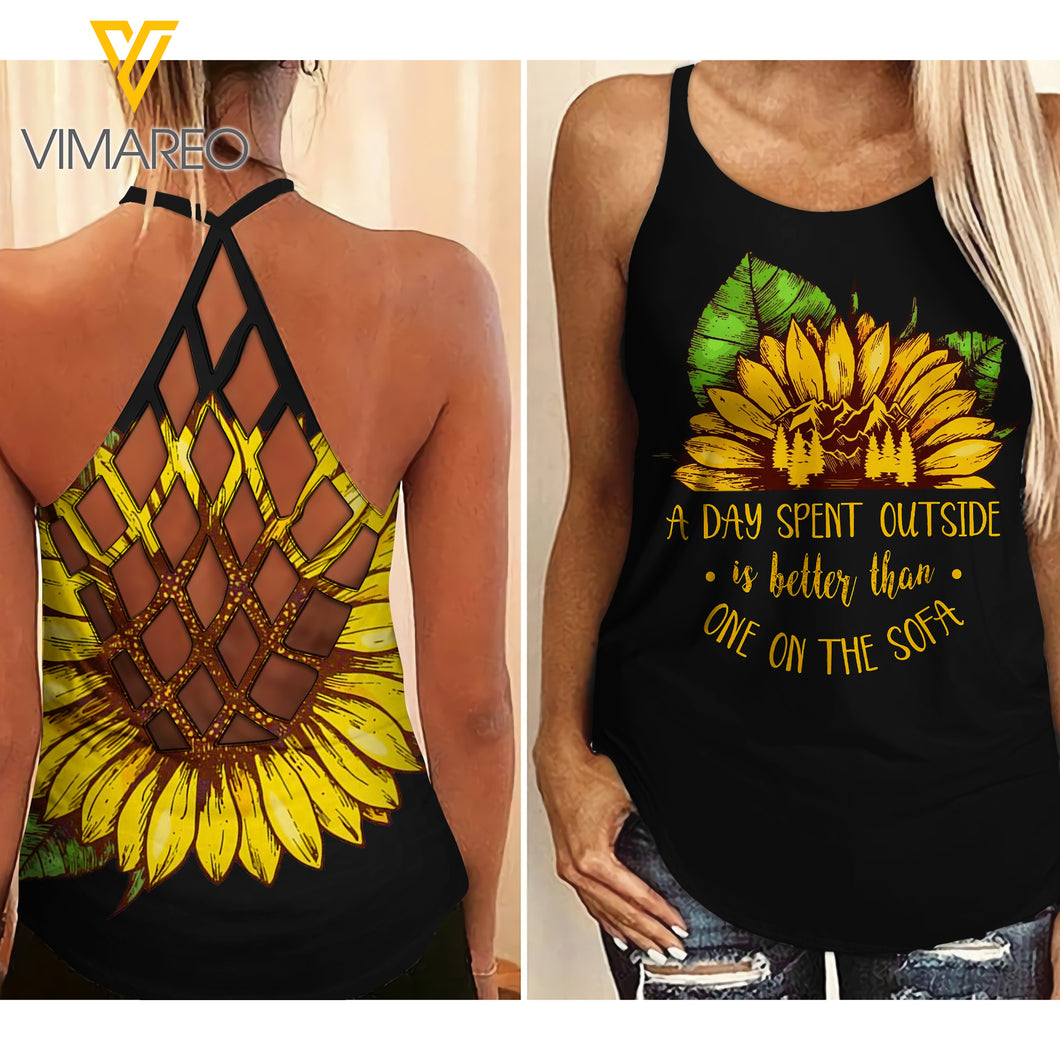 Sunflower Criss-Cross Open Back Camisole Tank Top MAR-QH18