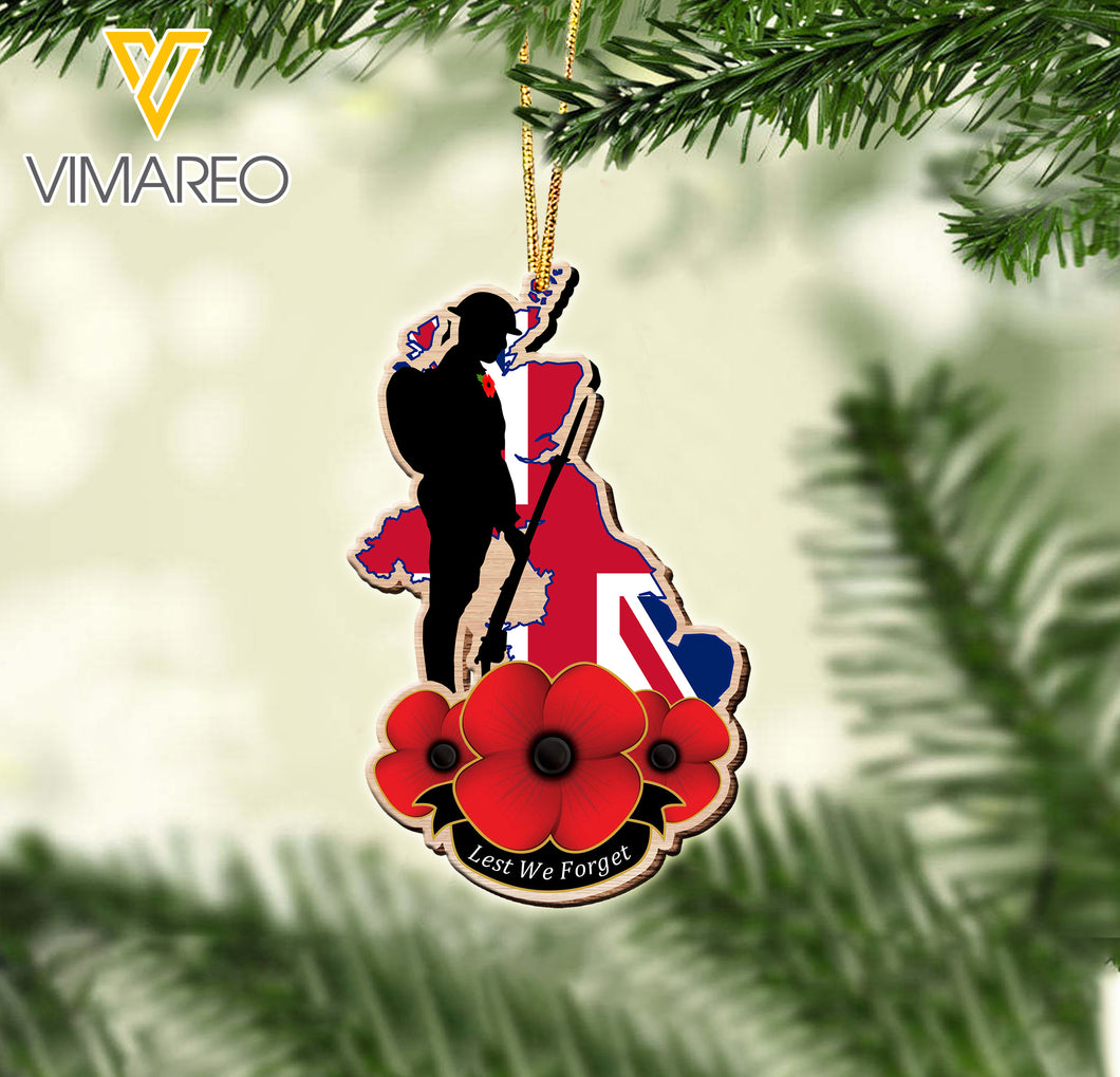 BRITISH LEST WE FORGET WOOD ORNAMENT CHRISTMAS NOV-MA20
