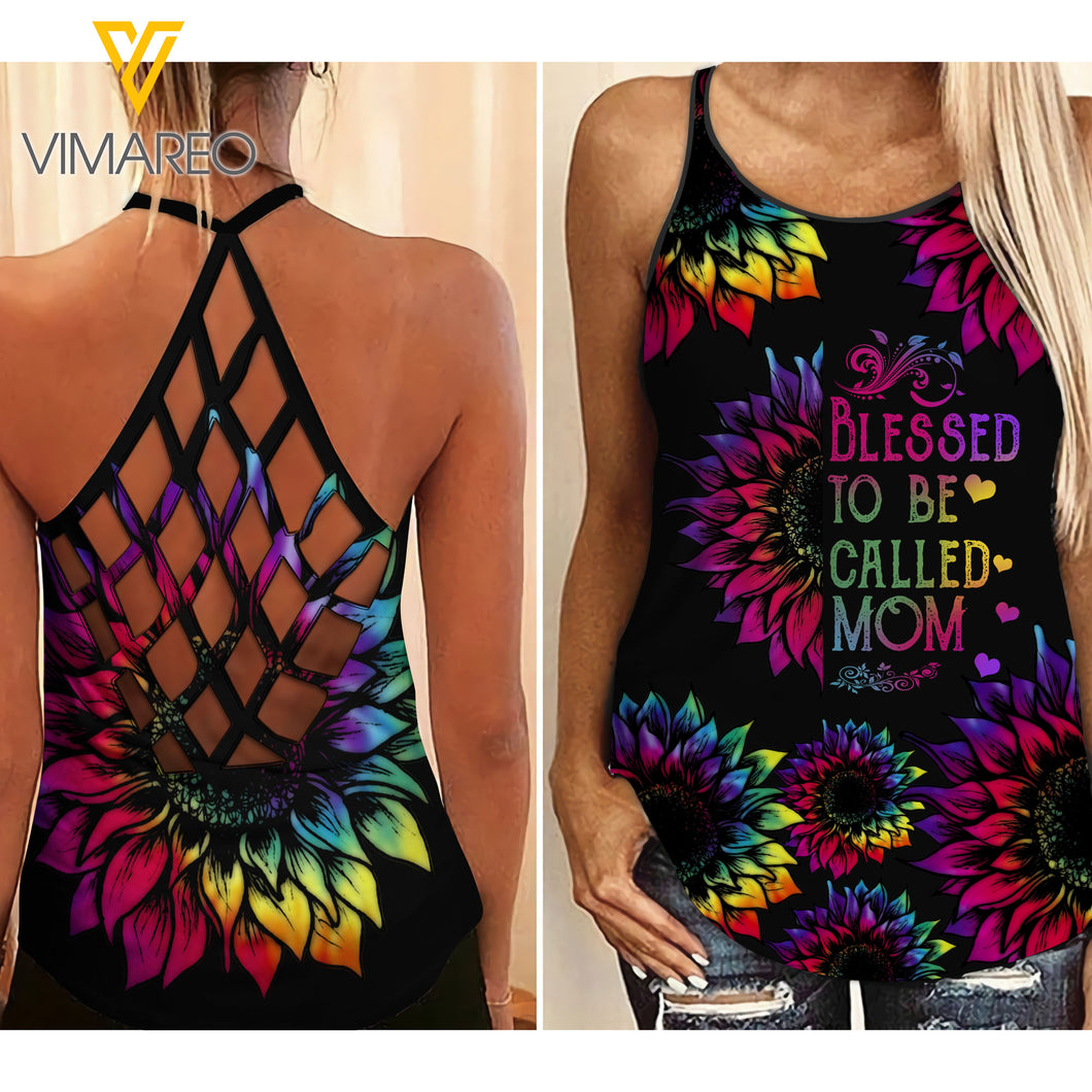 KHMD MOM SUNFLOWER Girl Criss-Cross Tank Top
