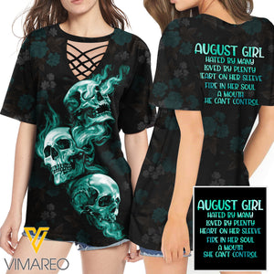 KHMD AUGUST GIRL HATED BY MANY 3D Printed Lace up T-Shirt 2106