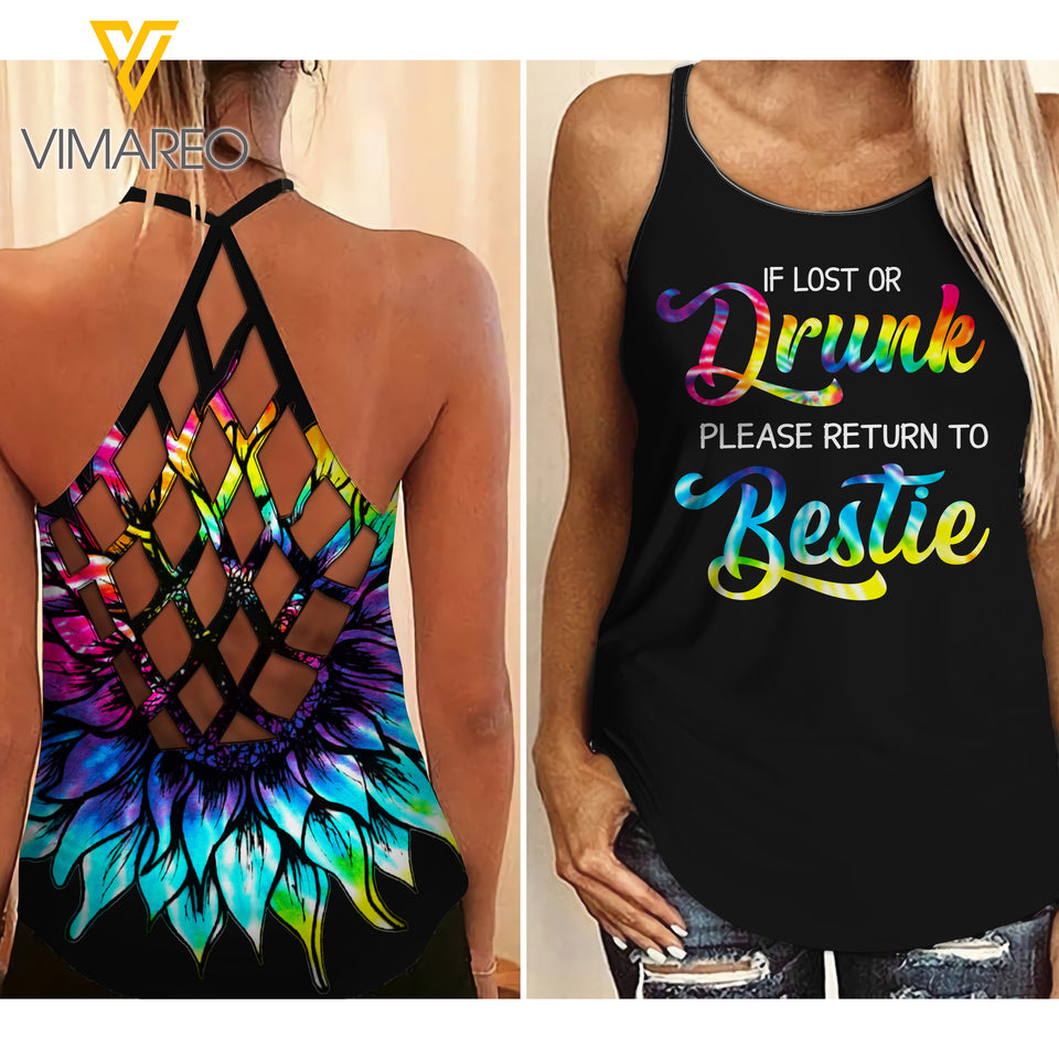 KHMD WARNING BESTIE SUNFLOWER Girl Criss-Cross Tank Top