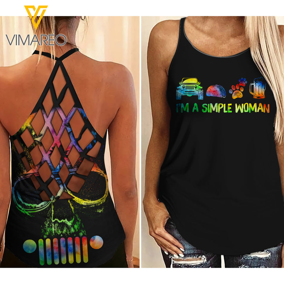 KHMD I AM SIMPLE WOMAN BEER Criss-Cross Tank Top
