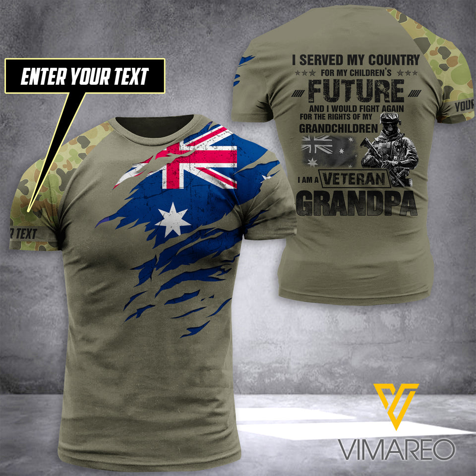 Customized Australian Veteran 3D Printed TShirt YYQQ