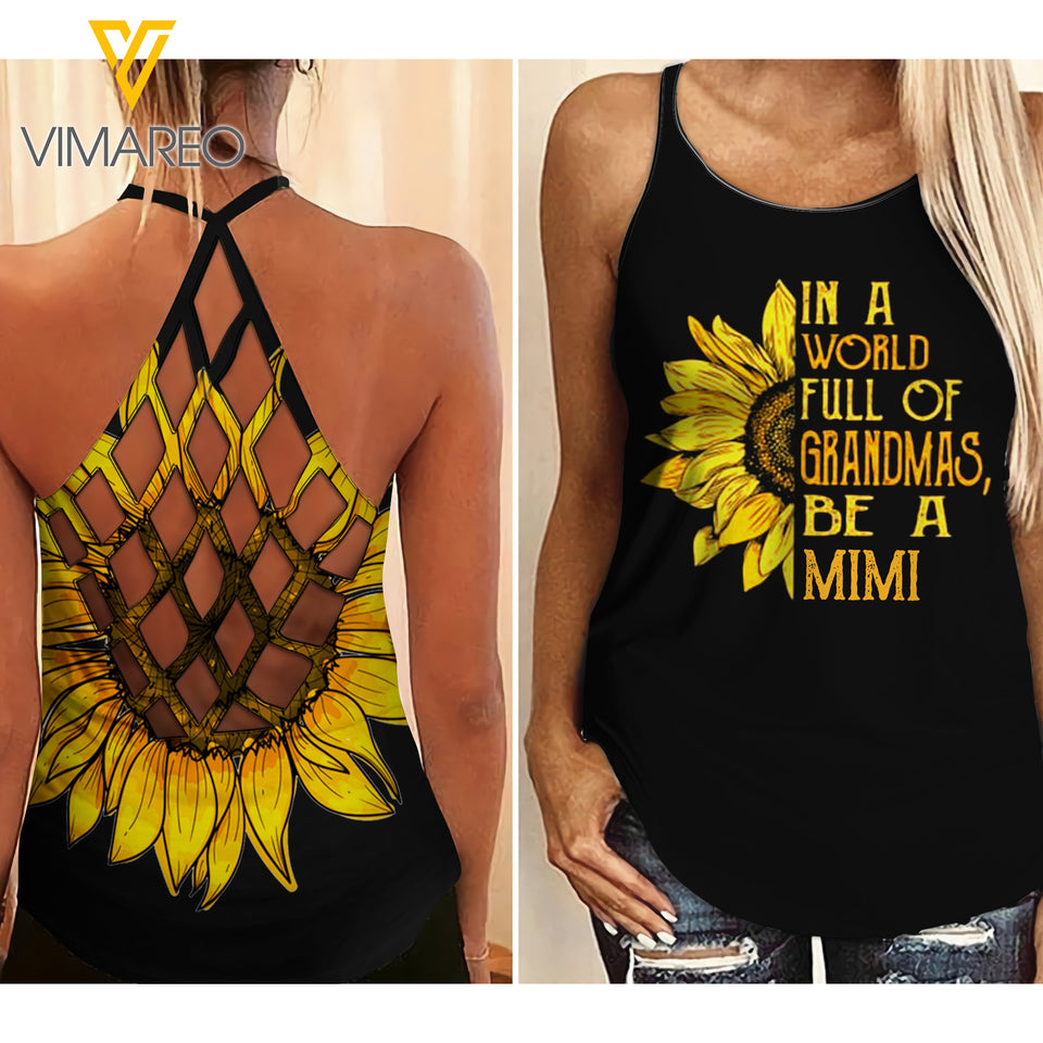 KHMD SUNFLOWER GRANDMAS + MIMI Criss-Cross Open Back Camisole Tank Top