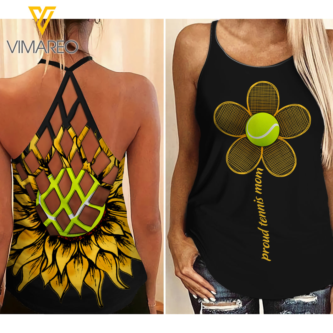 KHMD PROUD TENNIS MOM Girl Criss-Cross Tank Top