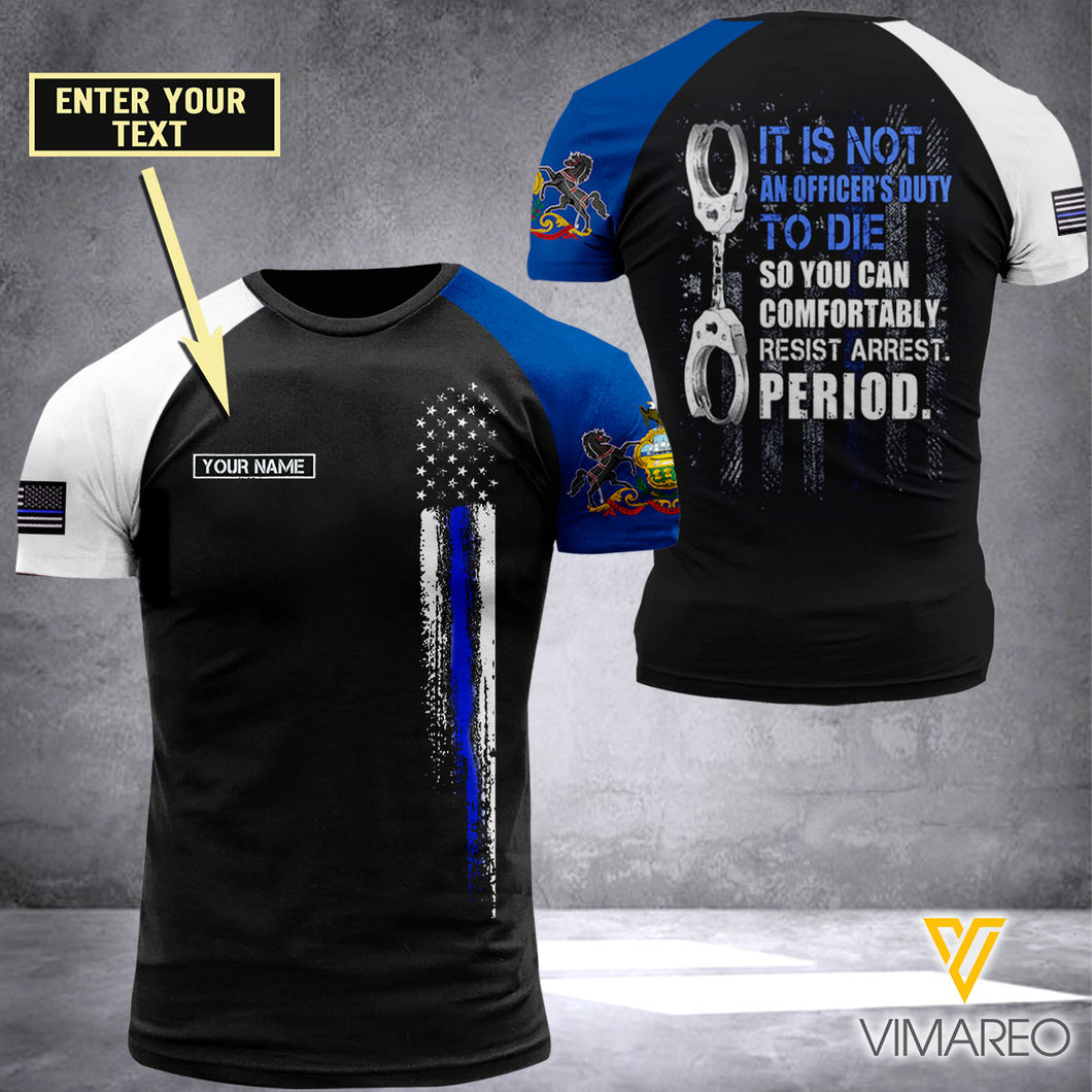 CUSTOMIZED PENNSYLVANIA THIN BLUE LINE 3D PRINTED TSHIRT YYQQ
