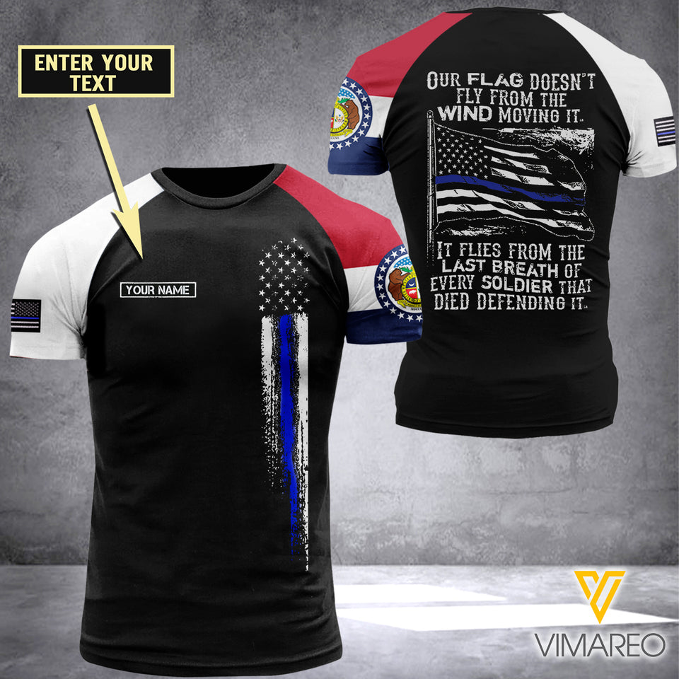 Missouri BLUE LINE CUSTOMIZE T SHIRT 3D PRINTED TMT flag