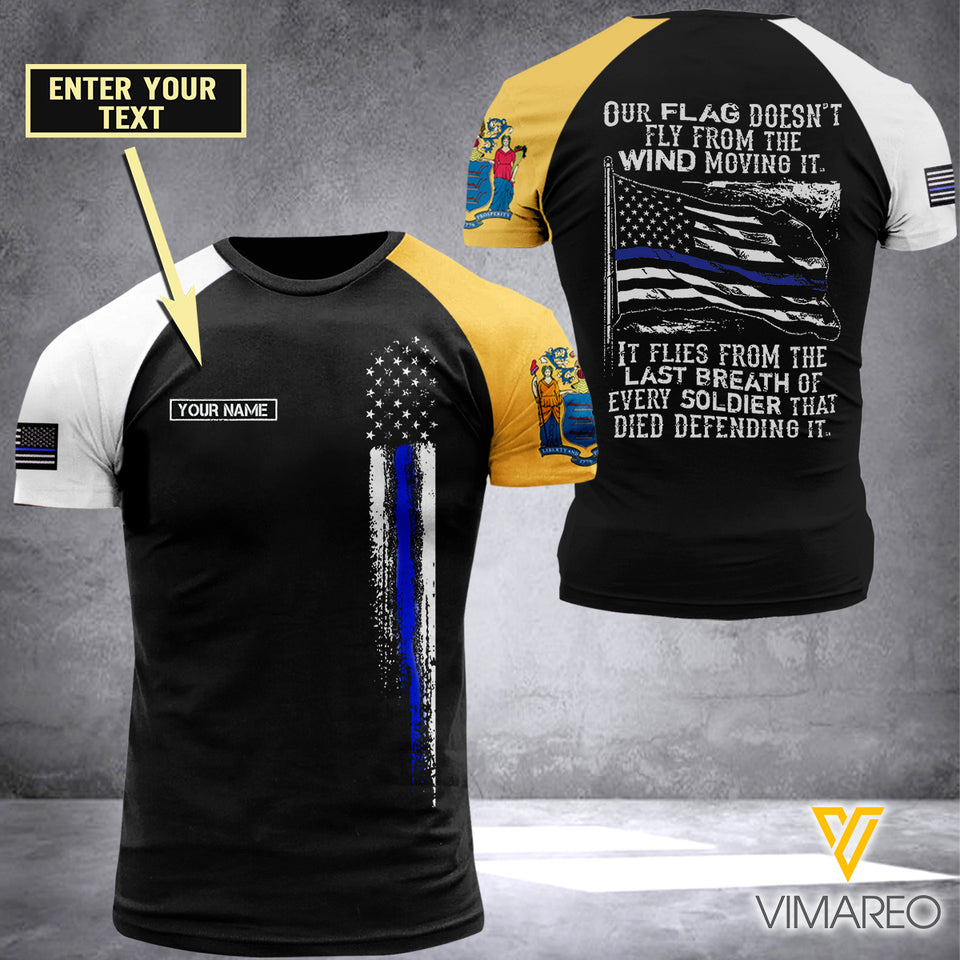 New Jersey BLUE LINE CUSTOMIZE T SHIRT 3D PRINTED TMT flag