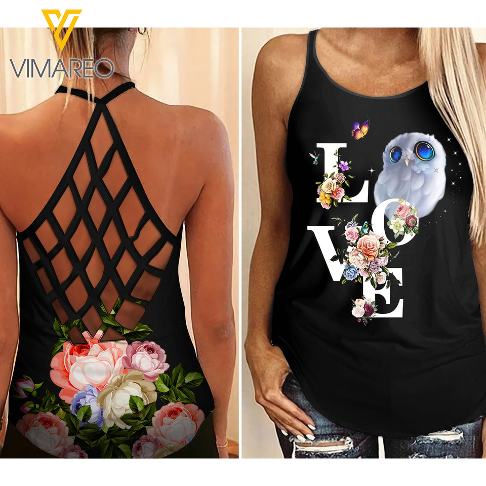 Love Owls Criss-Cross Open Back Camisole Tank Top