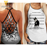 TUXEDO CAT WITH MUSIC CRISS-CROSS OPEN BACK CAMISOLE TANK TOP
