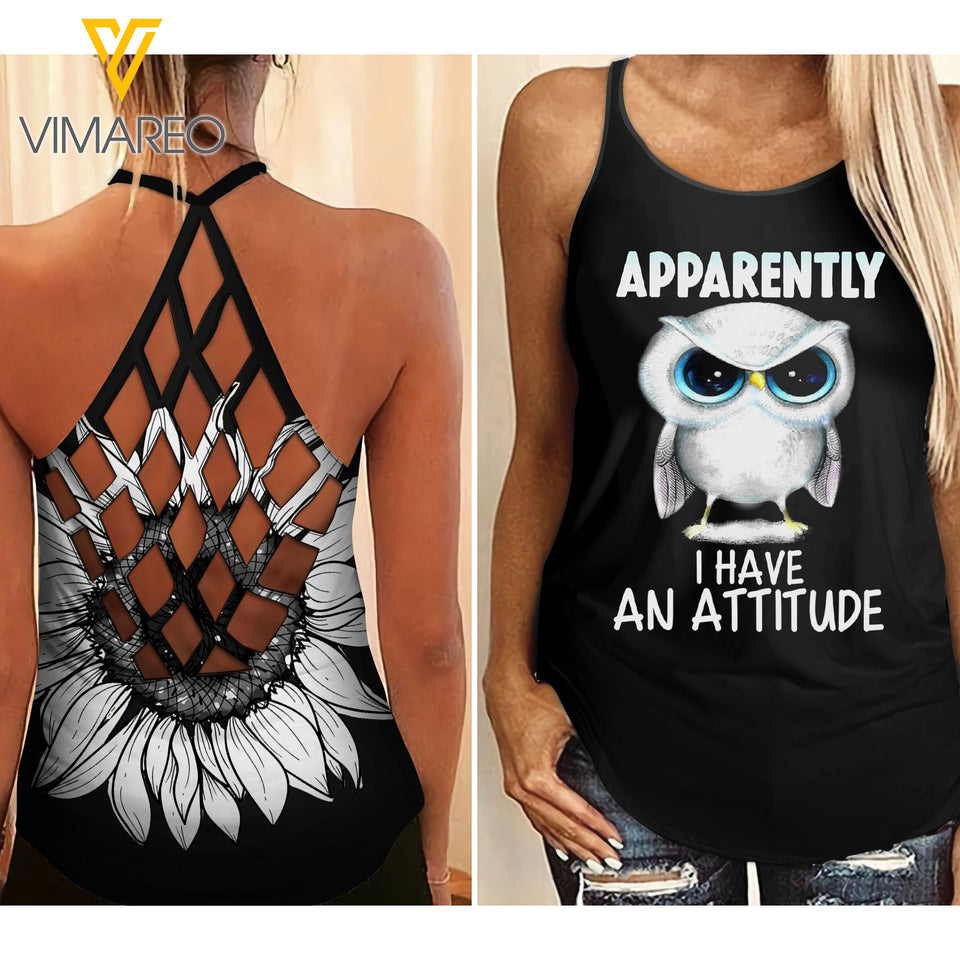Owl with An Attitude Criss-Cross Open Back Camisole Tank Top