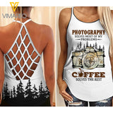 Photography and Coffee Criss-Cross Open Back Camisole Tank Top