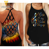 Music Lover Criss-Cross Open Back Camisole Tank Top Legging TMT SKULL