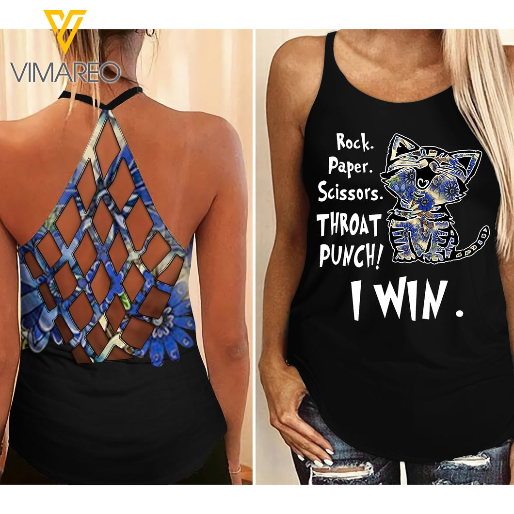KA FLOWER KITTEN  Criss-Cross Tank Top