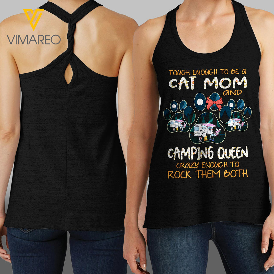 Cat Mom and Camping Queen Ladies Cosmic Twisted Back Tank Top