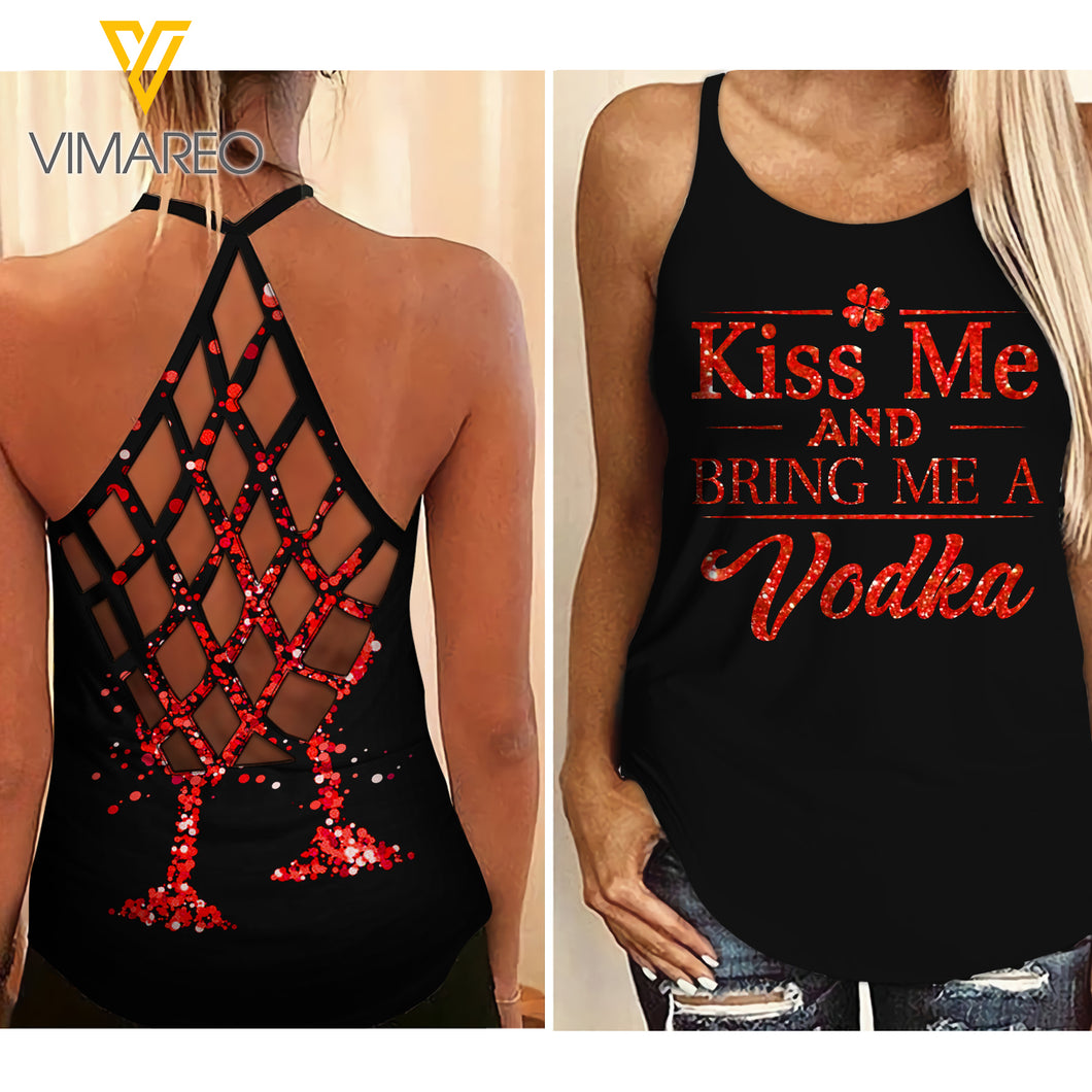 Kiss and Bring me Wine Criss Cross Open Back Camisole Tank Top