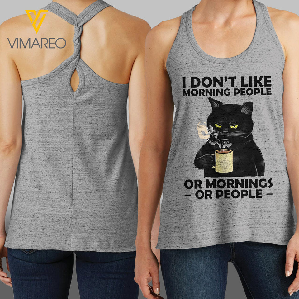 Grumpy Cat Morning People Ladies Cosmic Twisted Back Tank