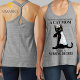 Cat Mom With Nursing Degree Ladies Cosmic Twisted Back Tank