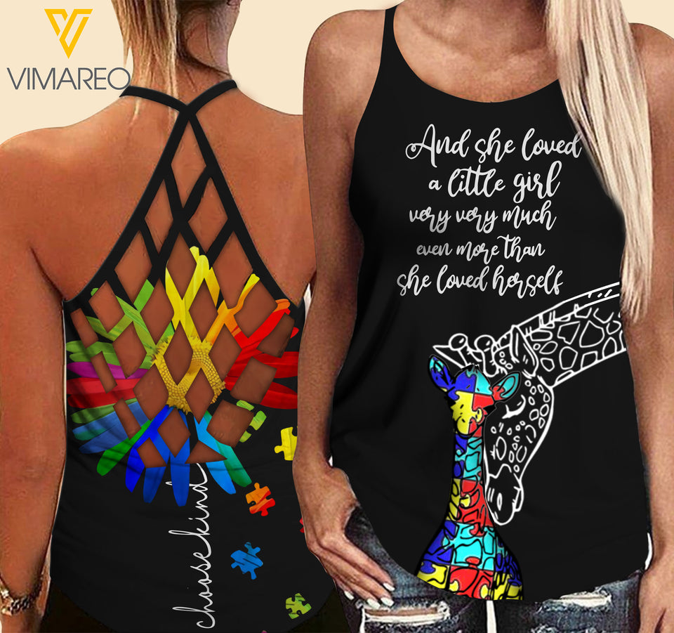 AUTISM GIRAFFE CRISS-CROSS OPEN BACK CAMISOLE TANK TOP LC