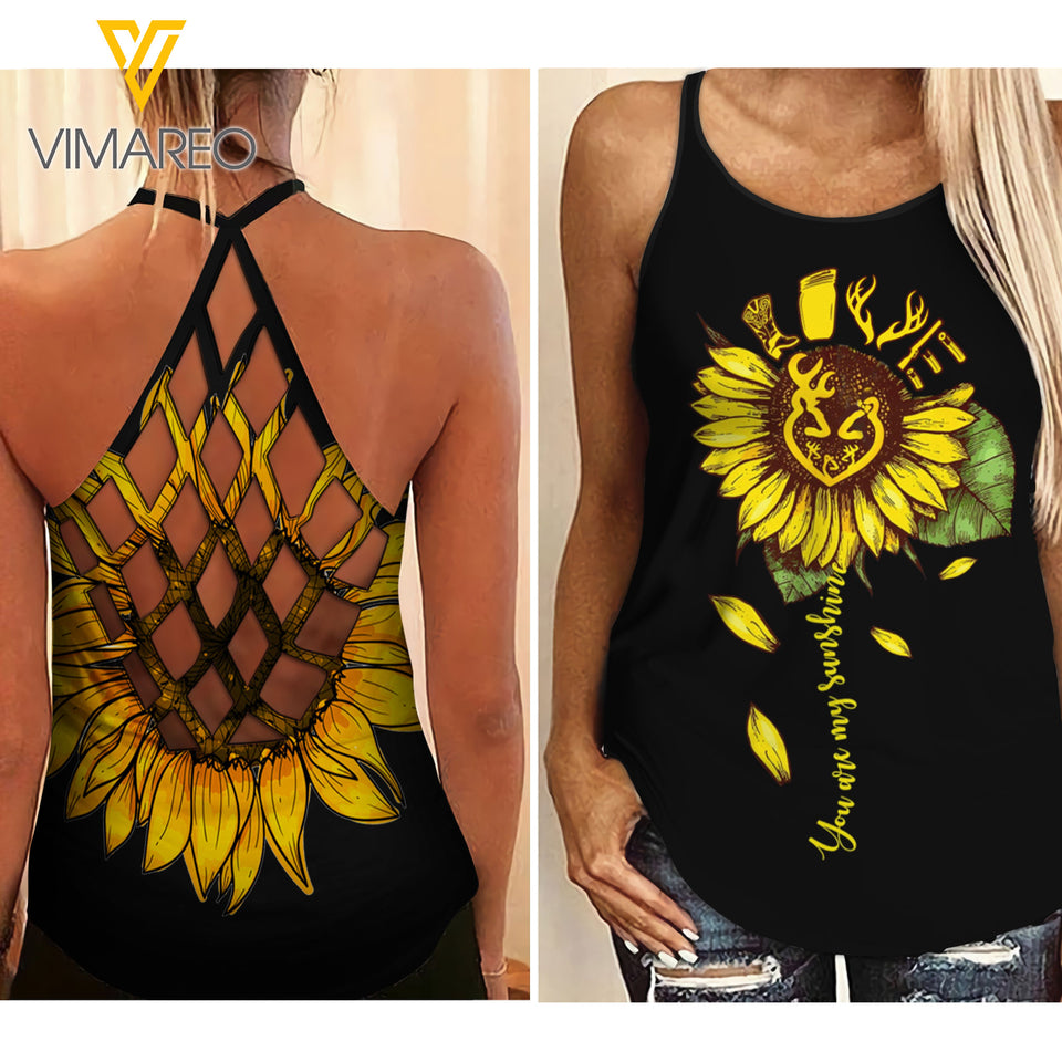COUNTRY GIRL SUNFLOWER CRISS-CROSS OPEN BACK CAMISOLE TANK TOP