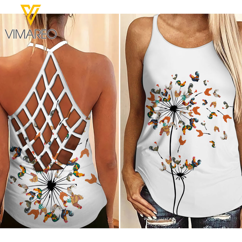 Chicken Dandelion Criss-Cross Open Back Camisole Tank Top