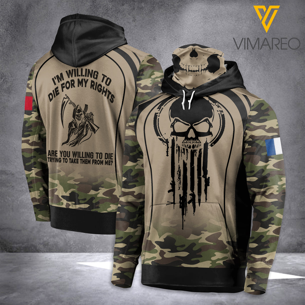 FRANCE SOLDIER MASK HOODIE 3D PRINTED