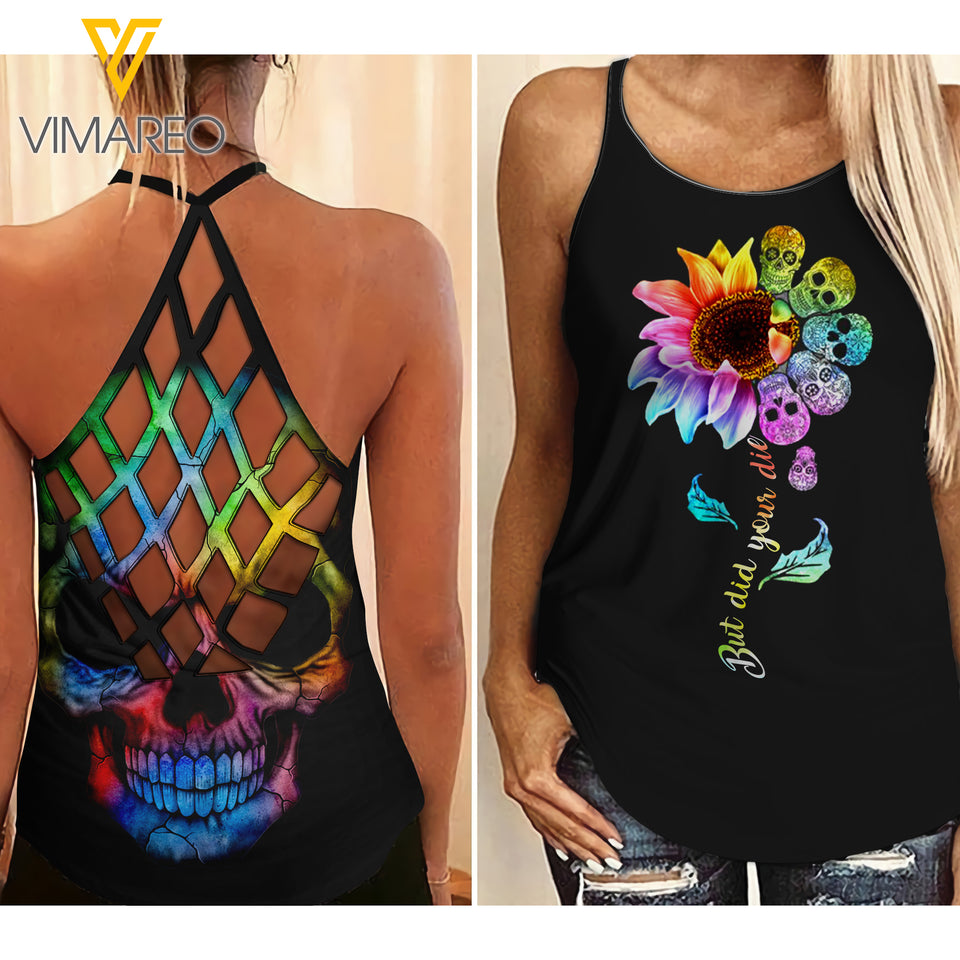 SKULL GIRL CRISS-CROSS OPEN BACK CAMISOLE TANK TOP