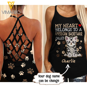PERSONALIZED AMERICAN SHORTHAIR CAT CRISS-CROSS OPEN BACK CAMISOLE TANK TOP