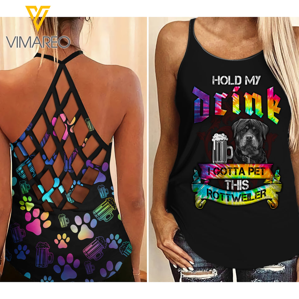 ROTTWEILER DOG CRISS-CROSS OPEN BACK CAMISOLE TANK TOP