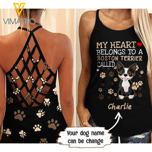 PERSONALIZED BOSTON TERRIER DOG CRISS-CROSS OPEN BACK CAMISOLE TANK TOP
