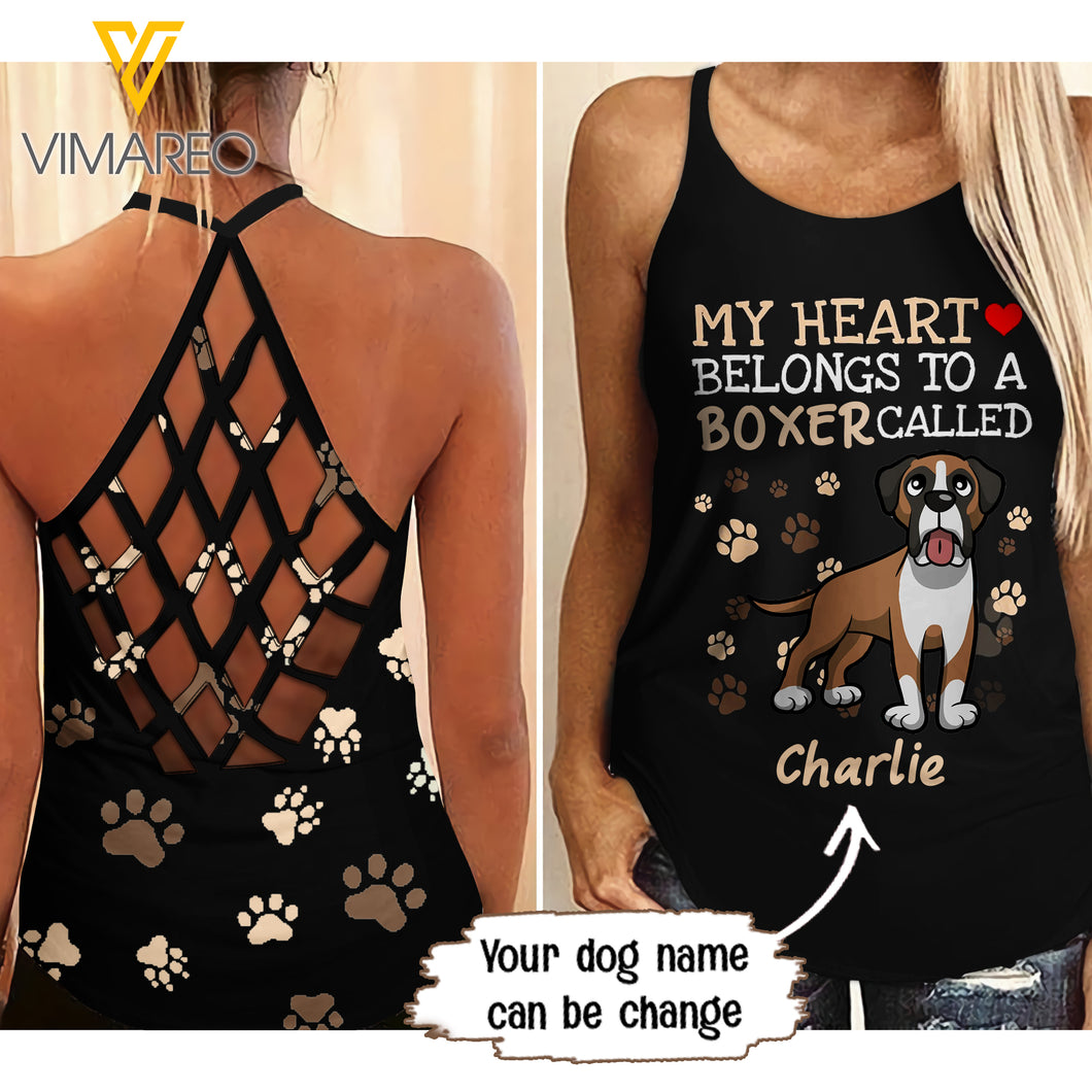 PERSONALIZED BOXER DOG CRISS-CROSS OPEN BACK CAMISOLE TANK TOP