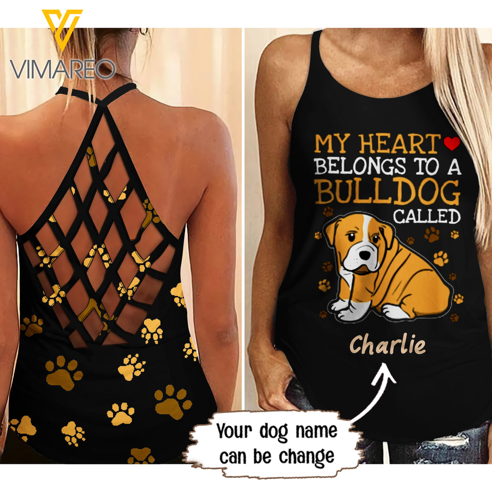 PERSONALIZED BULL DOG CRISS-CROSS OPEN BACK CAMISOLE TANK TOP