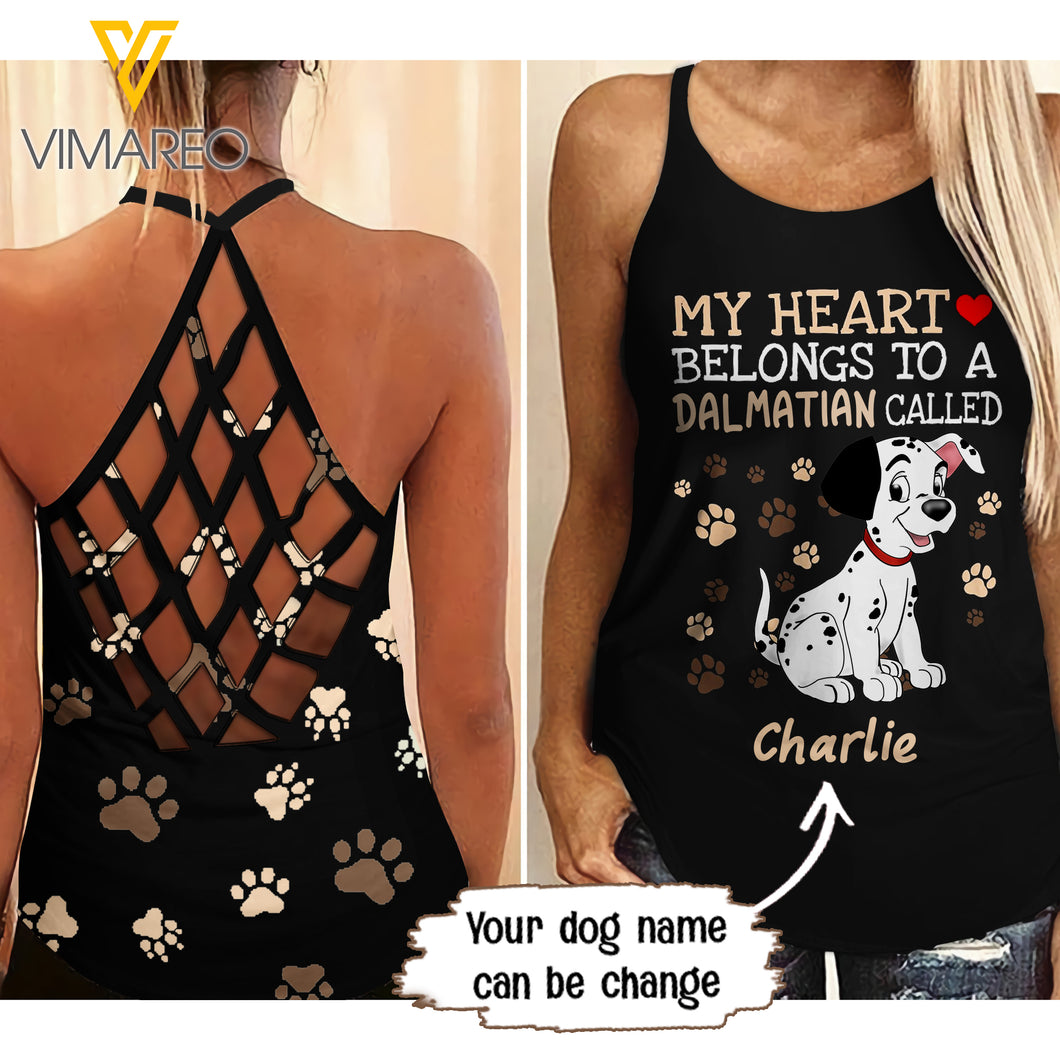 PERSONALIZED DALMATIAN DOG CRISS-CROSS OPEN BACK CAMISOLE TANK TOP